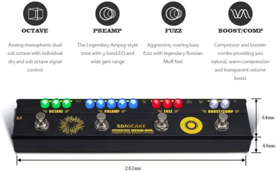 SONICAKE Bass Multi Effects Pedal Preamp Compressor Boost Fuzz Octave Pedal Boom Ave With FX Loop - Image 2