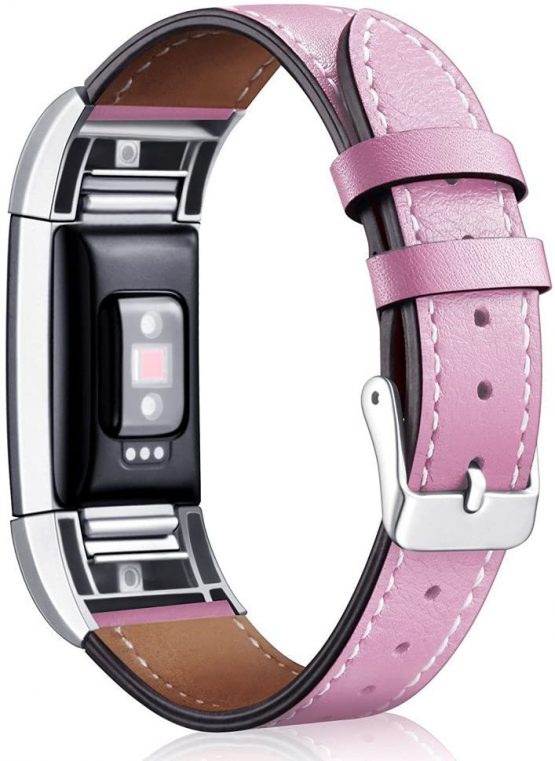 AISPORTS Compatible with Fitbit Charge 2 Strap for Women Men, Fitbit Charge 2 Strap Leather Soft Breathable Sport Wristband Metal Buckle Bracelet Replacement Strap for Fitbit Charge 2 Fitness Tracker