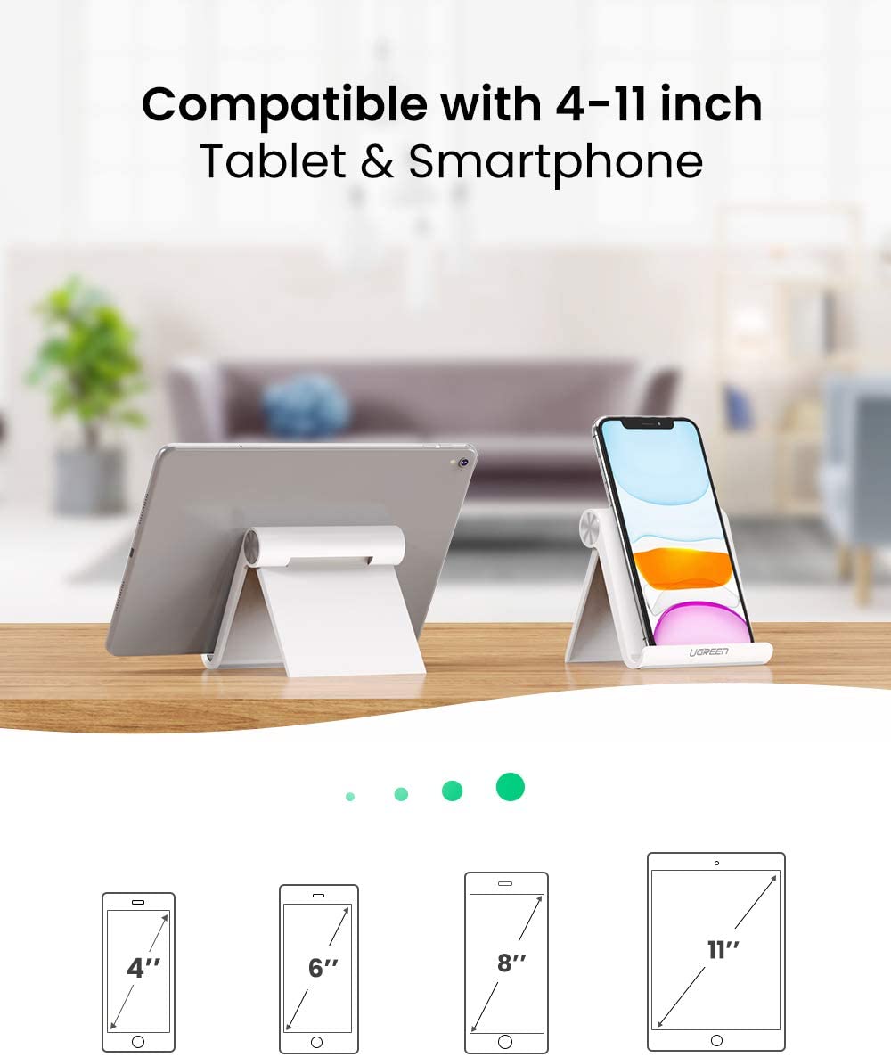 UGREEN iPad Stand Tablet Desk Holder Foldable Adjustable Portable Travel Mount Video Call Compatible with iPad Pro 13 2024 12.9 11/Air/Mini/10th 10.9,iPhone 17 16,Galaxy Tab S11 A9+,Surface Pro(White) - Image 2