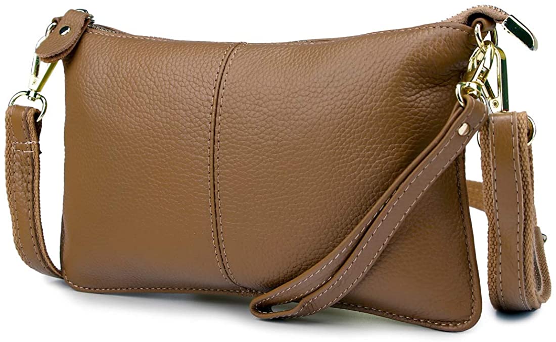 Artwell Genuine Leather Clutch Wallet For Women Wristlet Envelop Crossbody Purse Card Shoulder Bag (Khaki)