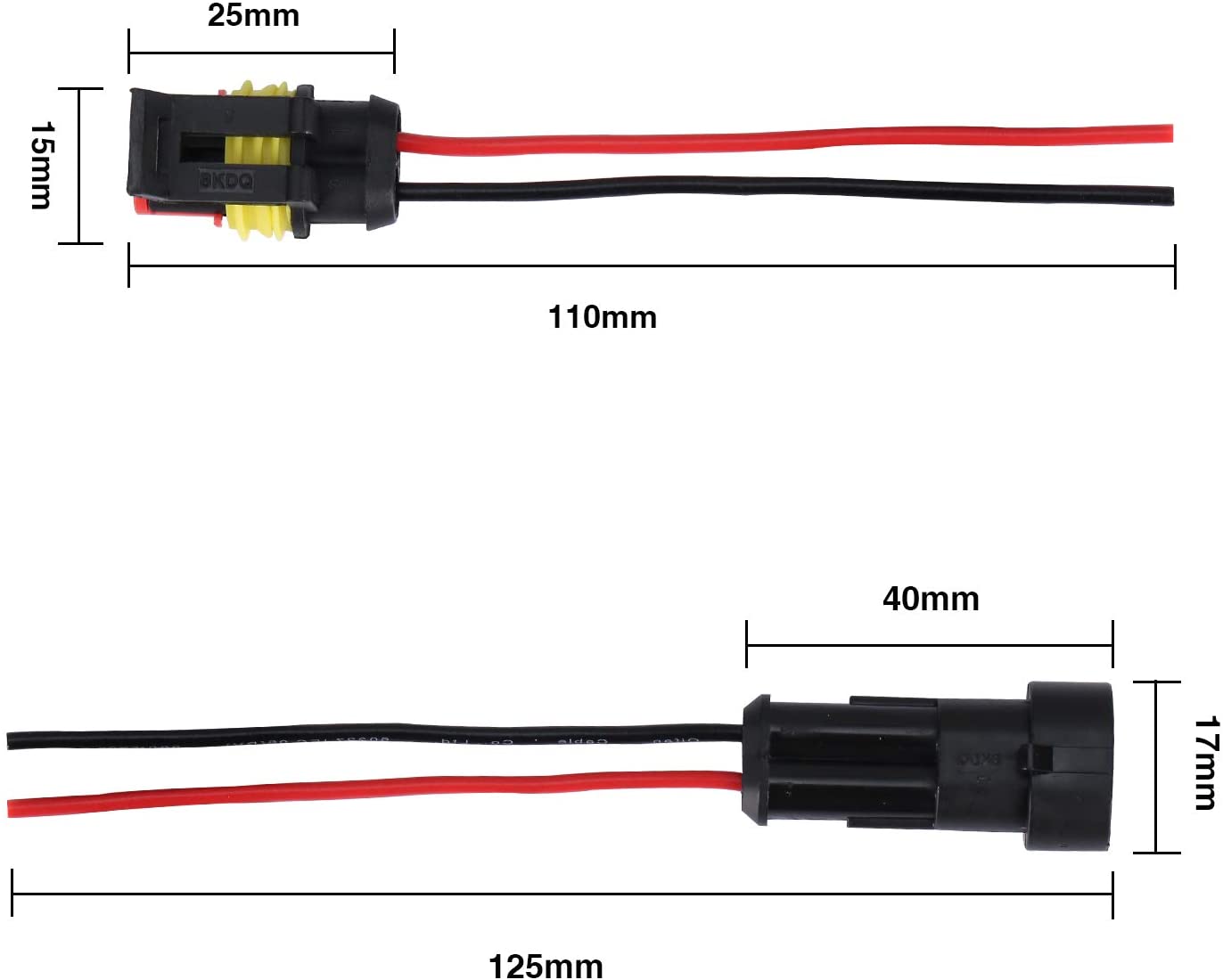 moinkerin 5 Pieces Waterproof Electrical Connectors for Car 2 Pin Male and Female Plug IP67 Wired AWG Gauge for Boats Motorbikes - Image 2