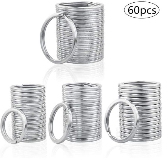 60 Pack Split Rings,Stainless Steel Key Rings Round Flat Key Chains,Key Rings for Cars Bags Accessories(20mm,25mm,30mm,35mm)