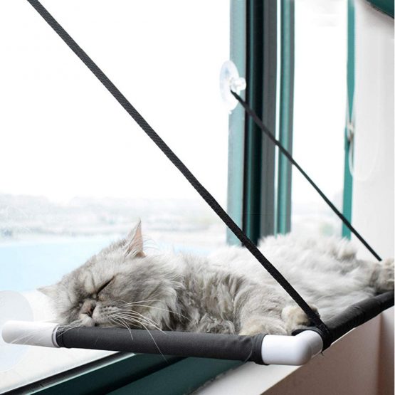 Afufu Cat Hammocks Window, Cat Window Seat, Sunny Seat Window Cat Perches 4 Big Suction Cups Holds Up 10kg, Space Saving and Safety Mounted Cat Bed (Black) - Image 2