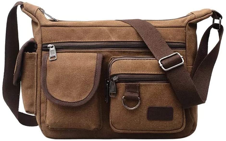 BOMKEE Canvas Messenger Bags Shoulder Crossbody Satchel Mens Vintage Casual Notebook Waterproof Day Bag for Travel Weekender