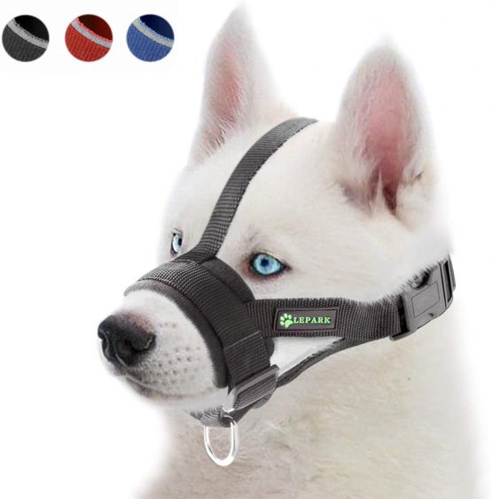 ILEPARK Soft Dog Muzzle Nylon Adjustable to Prevent from Biting, Barking and Chewing, Training Pets (M, Black)