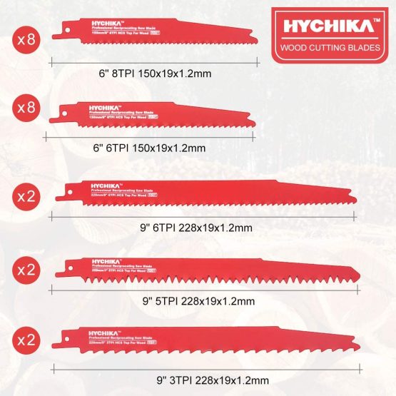 32 PCS Reciprocating Saw Blades, HYCHIKA Sabre Saw Blades, 10 PCS for Metal Cutting, 22 PCS for Wood Cutting, with Organizer Case - Image 3