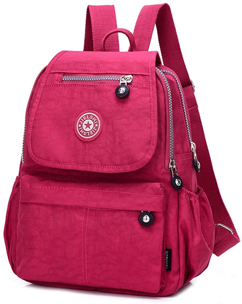 XUEREY Women's Small Handbag Nylon Shoulder Bag Casual Day Pack Multi-Pocket Casual Waterproof Nylon Bags Travel School Bag Laptop Backpack (Rose) - Image 3