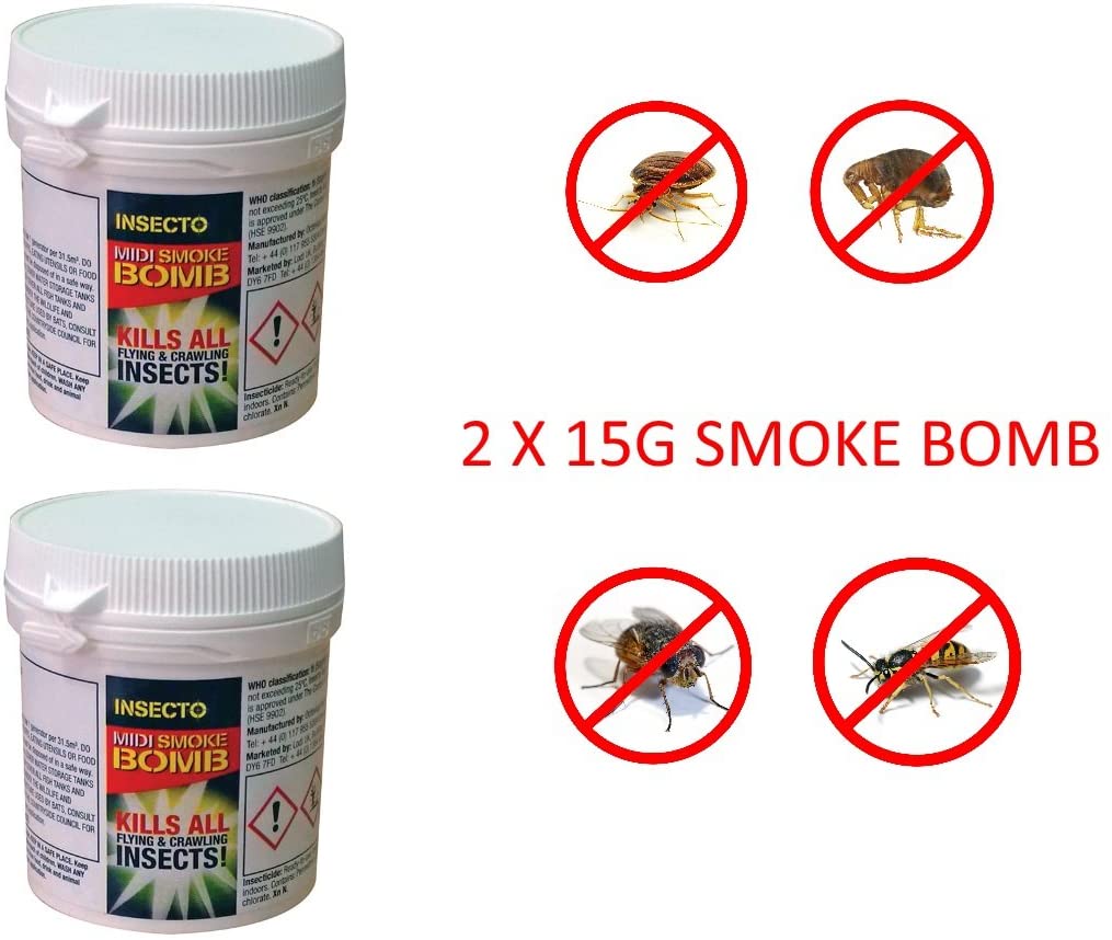 INSECTO MIDI SMOKE BOMB INSECTICIDE INSECT FLEA FLY WASP TREATMENT FUMIGATOR 2PK