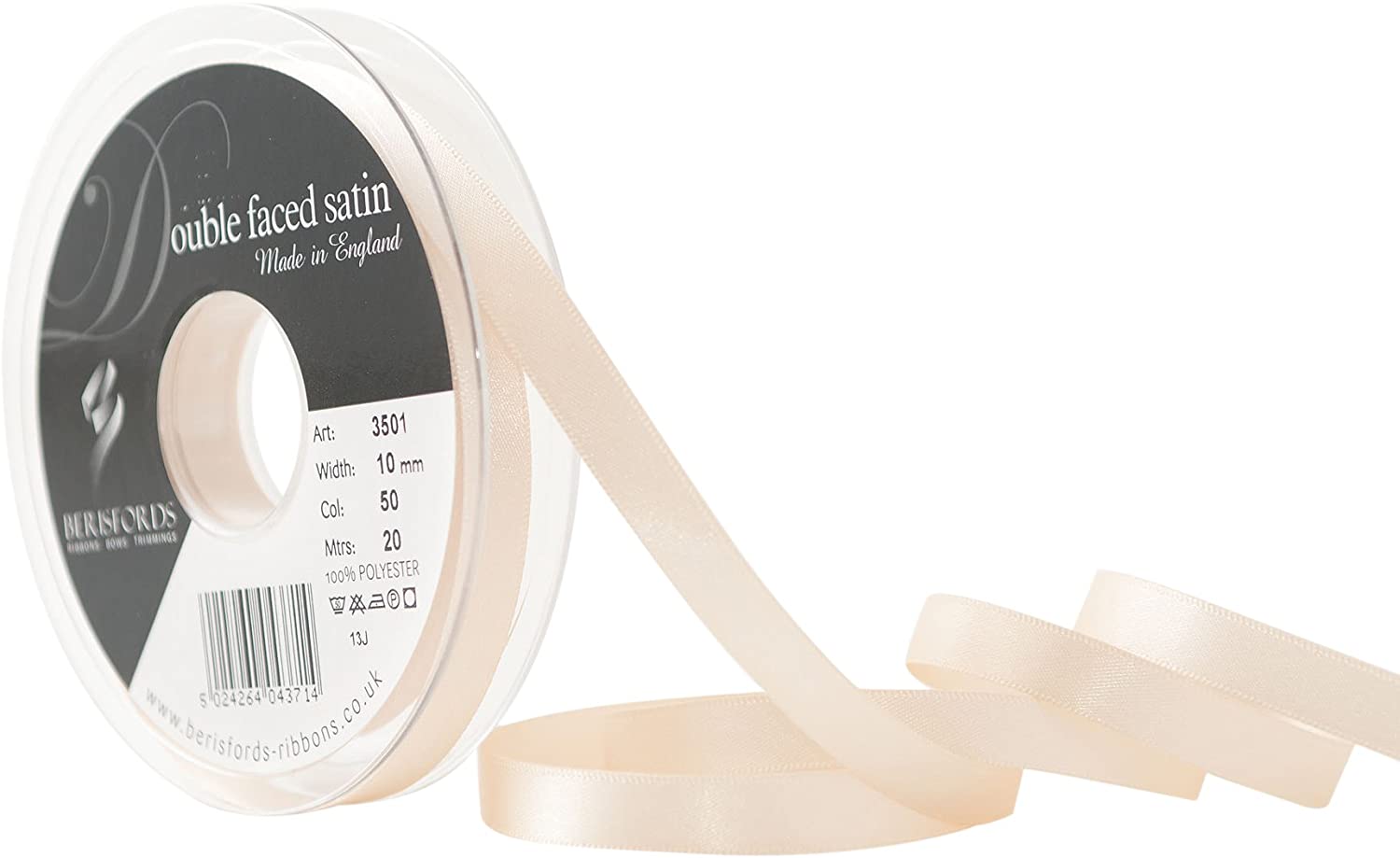 Berisfords Ribbon, Cream, 10 mm x 20 m