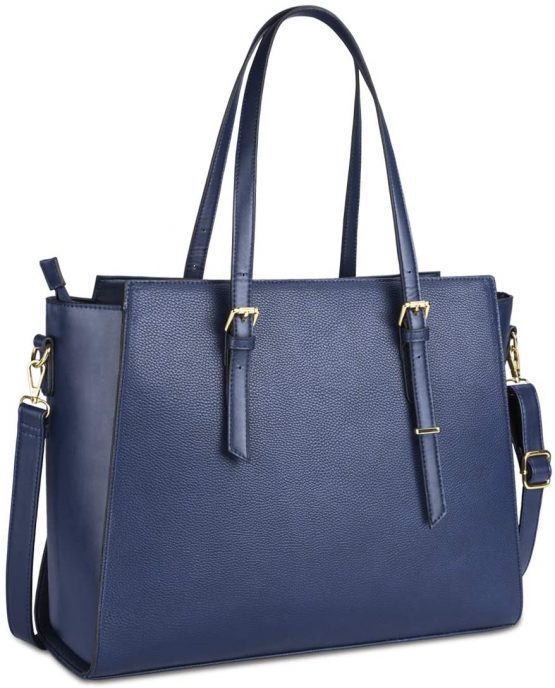 NEWHEY Laptop Bags for Women Large Leather Handbags Ladies Laptop Tote Bag Business Work Shoulder Bag Lightweight 15.6 Inch Blue
