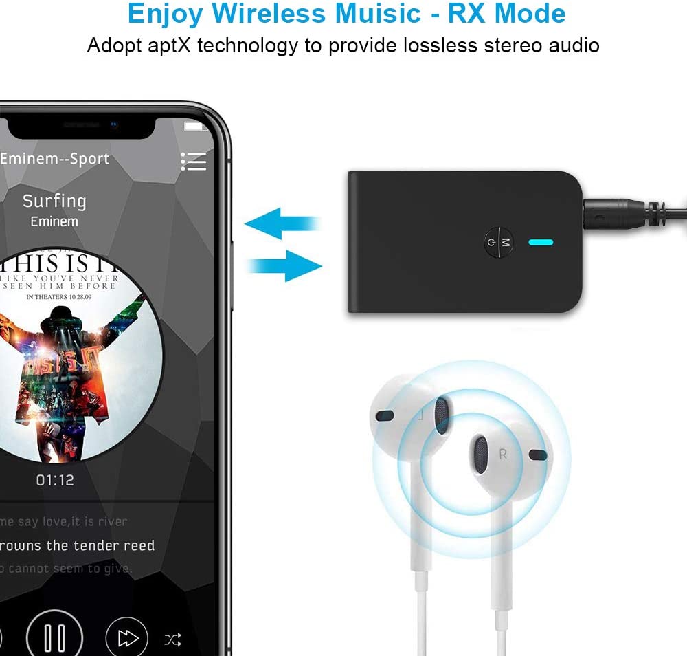 Aigital BT6 Bluetooth Transmitter and Receiver 2 in 1 3.5mm Wireless