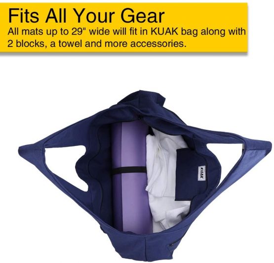 KUAK Extra Large Yoga Mat Bag and Carriers with Yoga Mat Strap, Top Full-Zip Closure, Bottle Pocket/Big Open Pocket and Zipper Pockets, Quality Canvas Women Tote Bag for Gym Sports Beach - Image 4