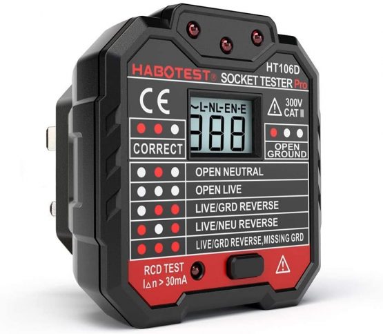 QUILLE Socket Tester Mains Outlet Tester with LCD Display Neutral Live Earth Wire Testing RCD Test - UK Plug