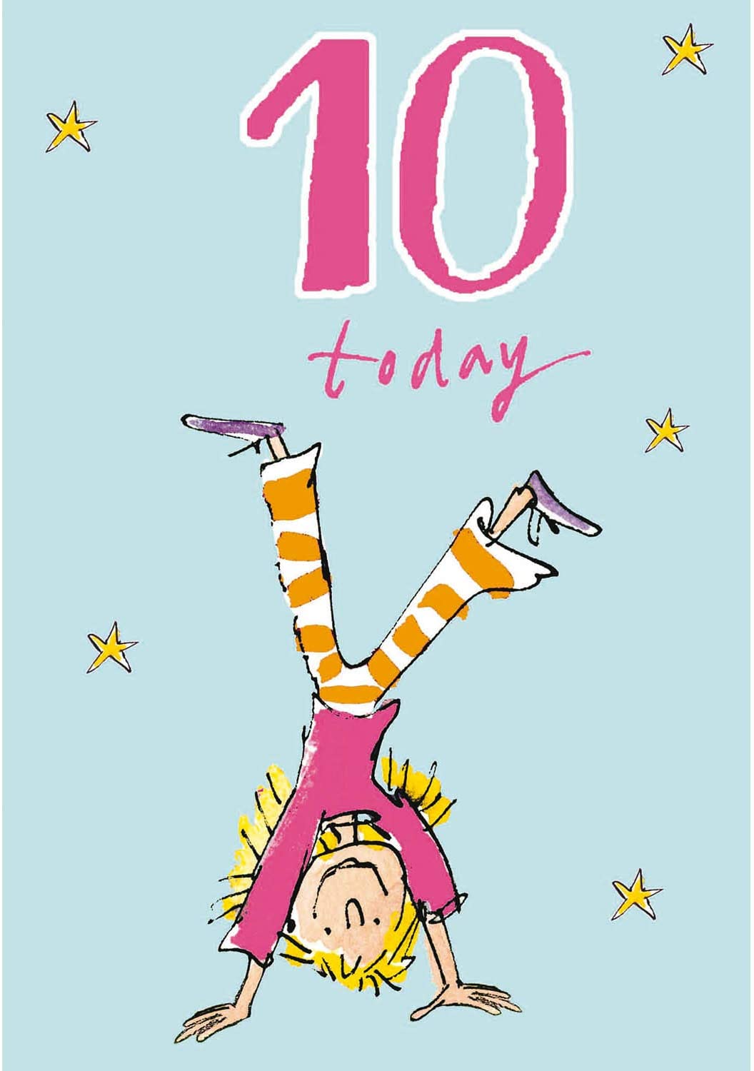Woodmansterne 10th Birthday Card for Girls - Quentin Blake Handstand Design - Vibrant Age 10 Birthday Greeting Card