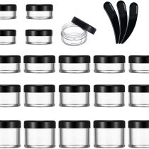 20 Pcs Empty Cosmetics Container Pots Travel Plastic Jars with Black Screw Lids for Cream, Sample, Powder, Makeup Storage (5, 10, 15, 20 Gram), Includes 3 Pack Mini Spatula by Yalbdopo