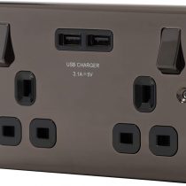 BG Electrical nbn22u3b Double Switched Fast Charging Power Socket with Two USB Charging Ports, 13 A, Black Nickel