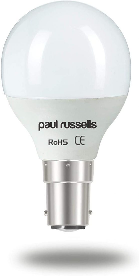 2 Pack 5W Golf LED Light Bulbs B15 SBC Small Bayonet Paul Russells Bright 5W=40W G45 Small Round 270 Beam Lamp 6500K Day Light 40W Incandescent Replacement