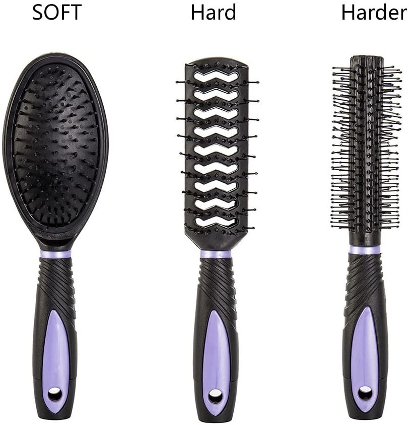 5pcs Hair Care Brush Set Pro Detangle Hair Brush Women Ladies Hair Care Massage Brush with Mirror and Holder Hair Styling Tools Adults & Kids (Purple) - Image 2