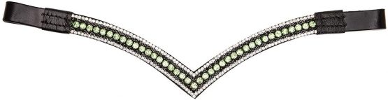 Cwell Equine Bling V Shape 5 Rows Diamante Parrort Green/Clear Crystal Browband Dressage Black (Full 16 Inches)