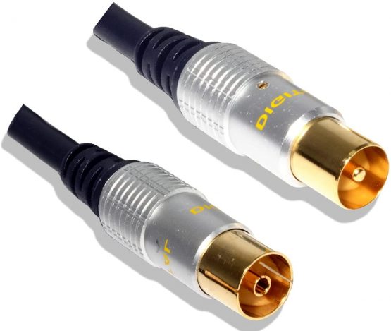 Cable Mountain 1m Male to Female TV Aerial Coaxial Cable with Gold Connectors and Metal Plugs - Blue