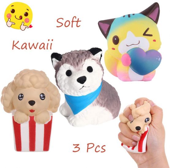 Anboor 3 Pcs Squishies Dog Cat Kawaii Scented Soft Slow Rising Animal Squishies Squeeze Stress Relief Kids Toy Prime Collection Gift