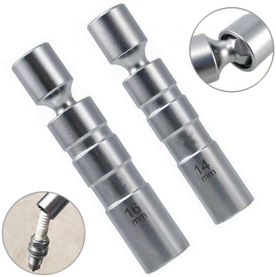 QISF 2Pcs Thin Wall Spark Plug Socket Universal Joint Magnetic Flexible Socket Wrench Removal Tool - 14mm & 16mm