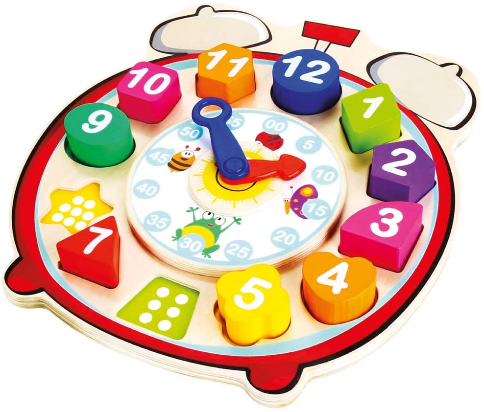 Bino 84053 Shape Sorter Clock Toy. Wooden Puzzle Clock for Children Educational Toy for Learning Time Shapes - Image 3