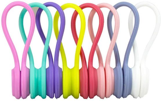 Magnetic Cable Clips Pack of 8 Reusable Fastening Cable Ties Adjustable Straps Wire Cord Management Rubber Twist Ties for Headphones USB Cables