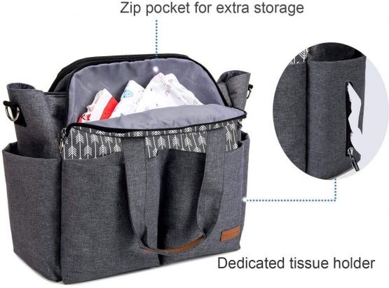 Lekebaby Baby Nappy Changing Bag Satchel Messenger Large Capacity, Arrow Print, Grey - Image 2