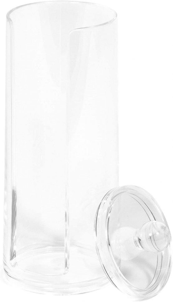 Compactor Cotton Pad Holder with Lid, Small Bathroom Storage Unit, 7.5 x 7.5 x H.20 cm, Transparent, Polystyrene, RAN5059 - Image 2