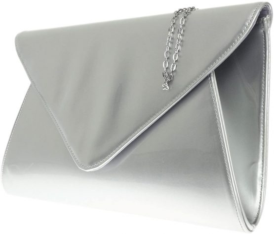 Girly HandBags Designer Patent Faux Leather Plain Envelope Evening Clutch Bag Ladies - Image 2
