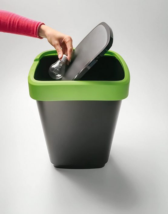 Rotho, Twist, Waste bin 10l with lid, can be used as swing or hinged lid, Plastic (PP) BPA-free, black/silver, 10l (24,8 x 18,1 x 33,0 cm) - Image 3