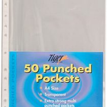 Tiger A4 strong transparent poly punched pockets x 50 sleeves/wallets