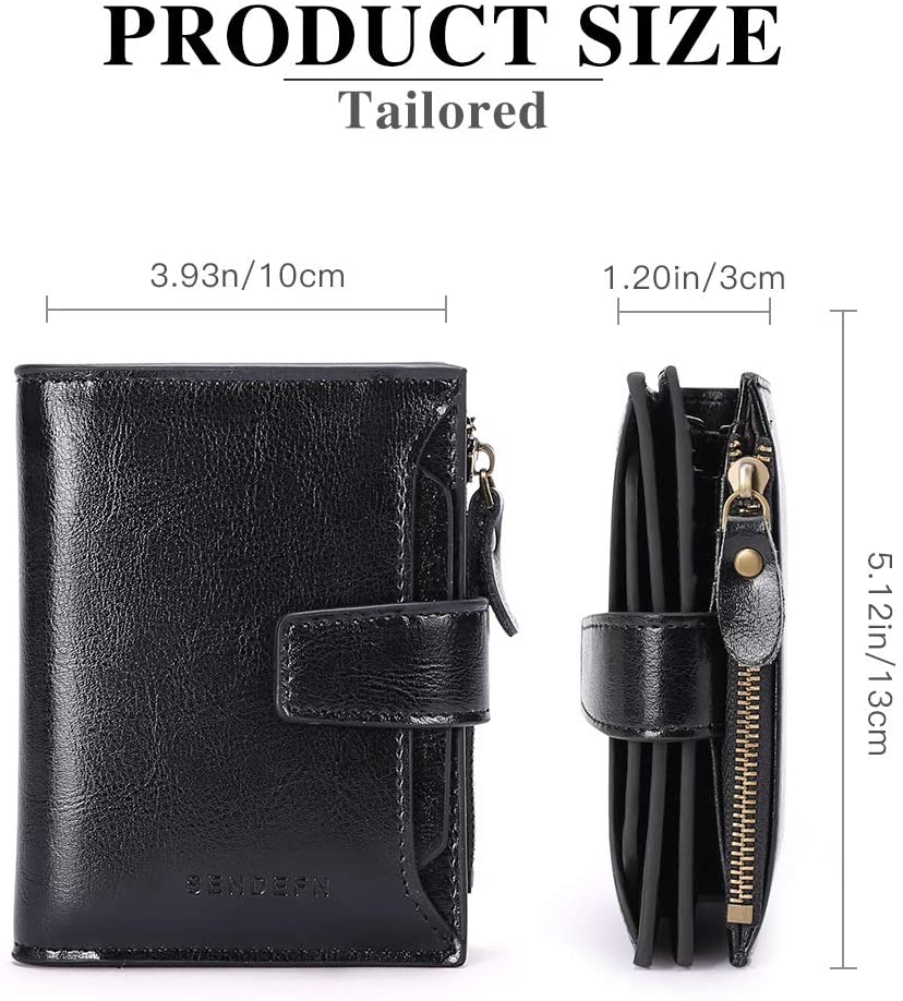 SENDEFN Women's RFID Blocking Leather Small Compact Bi-fold Zipper Pocket Wallet Card Case Purse with ID Window - Image 3