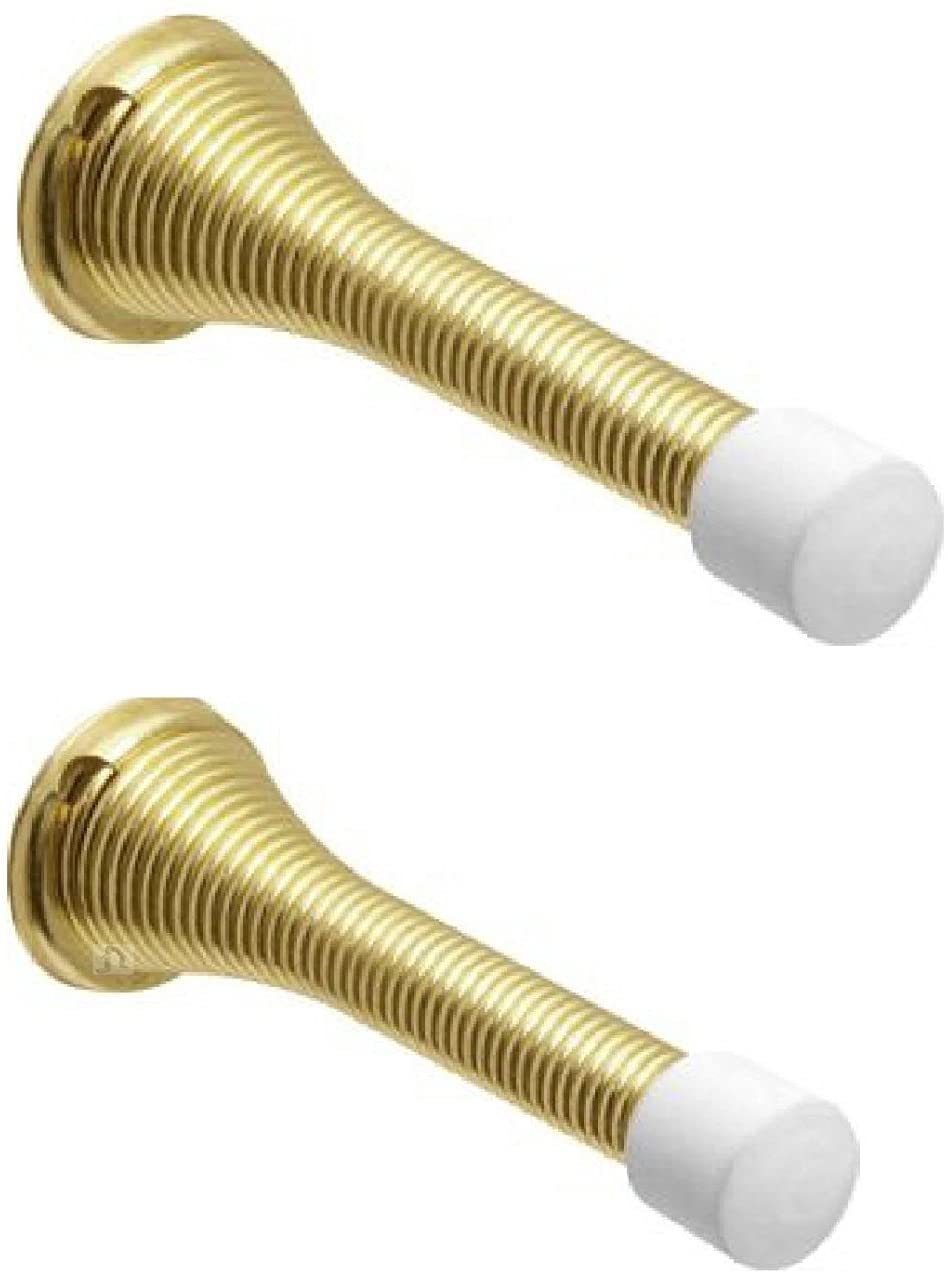 5 x Brass Spring Door Stop Stops Stopper Gold Doorstop Inc Fixings & Screws