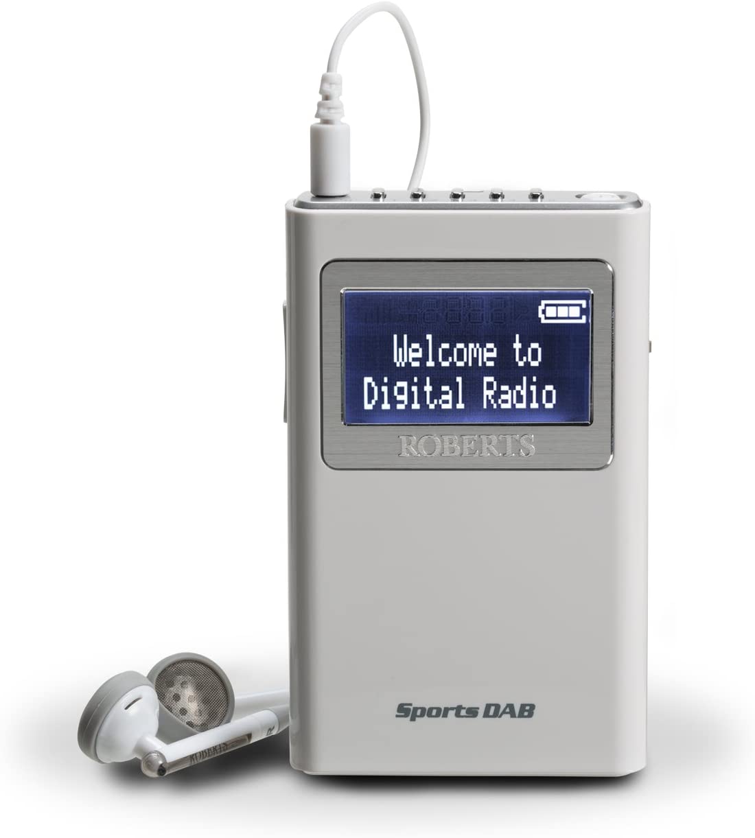Roberts Sports DAB 5 DAB/FM Portable Pocket Radio, white, W x 63.2mm H x 101mm x D 19.9 mm Weight 0.06kg