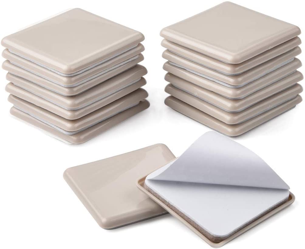 Ezprotekt Furniture Sliders and Gliders 2.5 Inch for Carpet Moving Furniture 64 mm Square Self-Adhesive Furniture Gliders Furniture Mover Pads,16 PCS