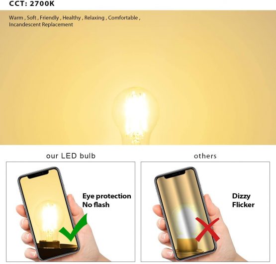 B22 LED Filament Bayonet Bulb, 6.5W GLS Energy Saving Bulbs, Retro Glass A60 LED Bulbs,60W Equivalent, 806Lm, 2700K Warm White A60 Clear Filament Bayonet Cap,Non-dimmable (6 PCS) - Image 4