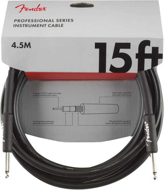 Fender 990820021 Professional Series Instrument Cable – 15 ft – STR/STR – Black