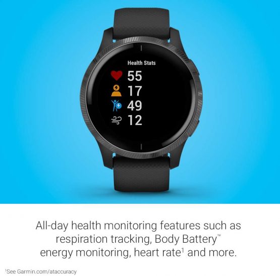 Garmin Venu, GPS Smartwatch with Bright Touchscreen Display, Features Music, Body Energy Monitoring, Animated Workouts, Pulse Ox Sensors and More, Black with Slate Hardware - Image 3