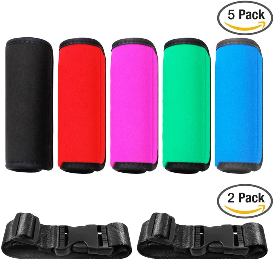 SENHAI 5 Pack Comfort Soft Neoprene Luggage Handle Wrap Grip, with 2 Add A Bag Travel Luggage Straps - Image 2