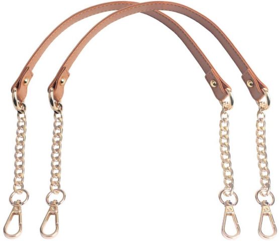 BEAULEGAN Handbag Chain Handles - Microfiber Leather - 60 cm Replacement Strap for Women Bag/Purse, Pack of 2 (Tan/Gold)