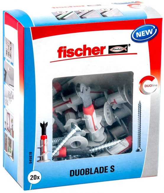 fischer S 545678 Self-Drilling Plasterboard Fixings for Quick and Easy Installation Duoblade 20 x Chipboard Screws 4.5 x 40, Grey, Red