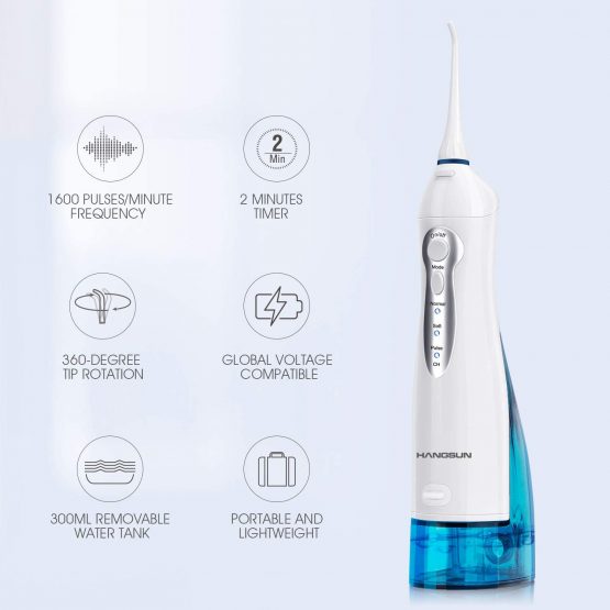 Hangsun Water Flosser Cordless Oral Irrigator Rechargeable Ultra Dental Water Jet HOC700 for Teeth Braces with 300ML Water Tank and 4 Jet Tips for Travel & Home Use - Image 2