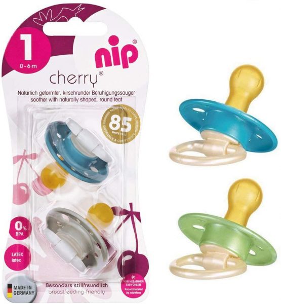 NIP Cherry Round Dummies Pack of 4 Plain Set from Birth / Size 1 / 0-6 Months / Neutral Mix
