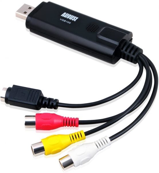 VHS to Digital Converter - August VGB100 – Transfer VHS Tapes into Digital Copies S-Video and Composite In For Windows 11, 10, 8, 7 – PAL / NTSC - Capture Card for Xbox 360 and PS3 Gameplay