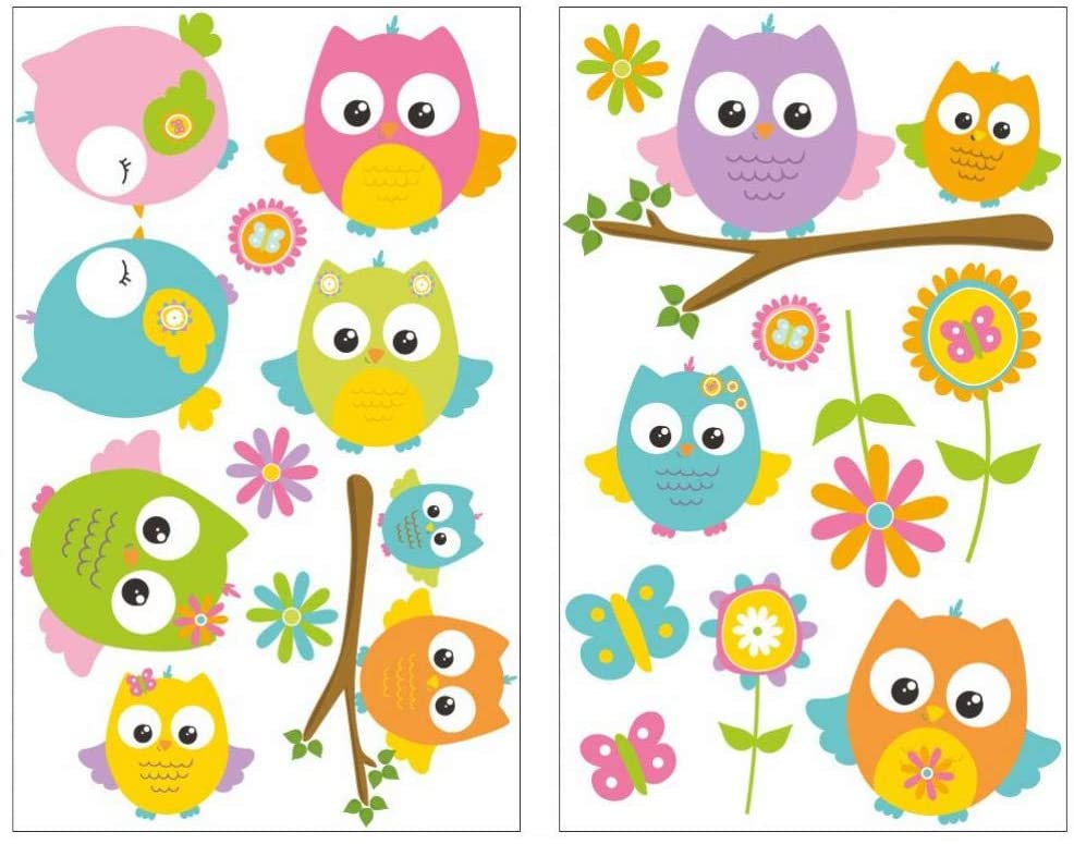 Samunshi® 16 Piece Baby Owls Wall Sticker Set for Children's Bedroom Baby Room, multicoloured, 2x 21x34cm