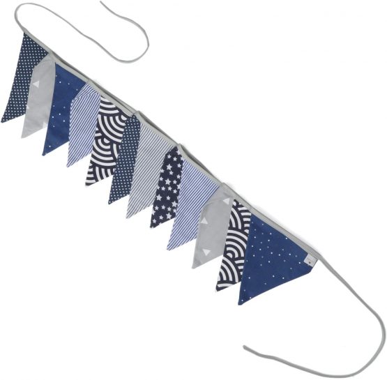 PREMYO Fabric Bunting Flags - Baby Shower Decorations Boys Nursery - Colourful Double Sided Banner Blue Grey - Image 3