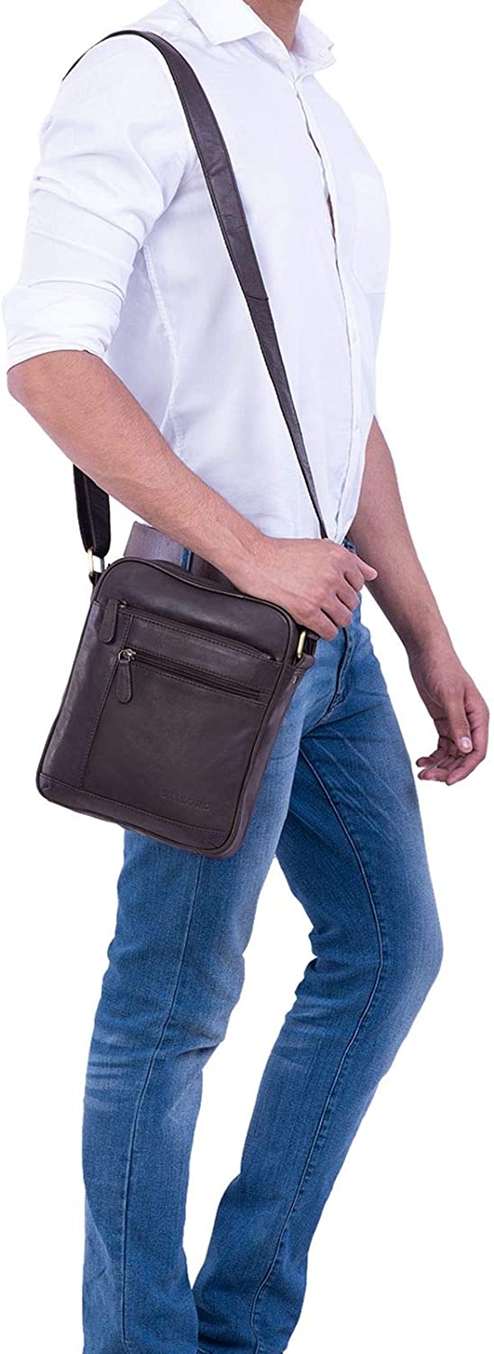 STILORD "Diego Vintage Mens Bag Leather Small Men's Messenger Bag Leather small Vintage Shoulder Bag Cross Body Cross Over for 9.7 Inch iPad Handbag in genuine Leather Colour:flat dark brown - Image 2