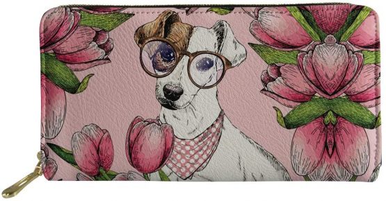 HUGS IDEA Long Wallet for Women Ladies Girls Goofy Jack Russell Terrier Dog Pattern Cute Zipper Around Purse